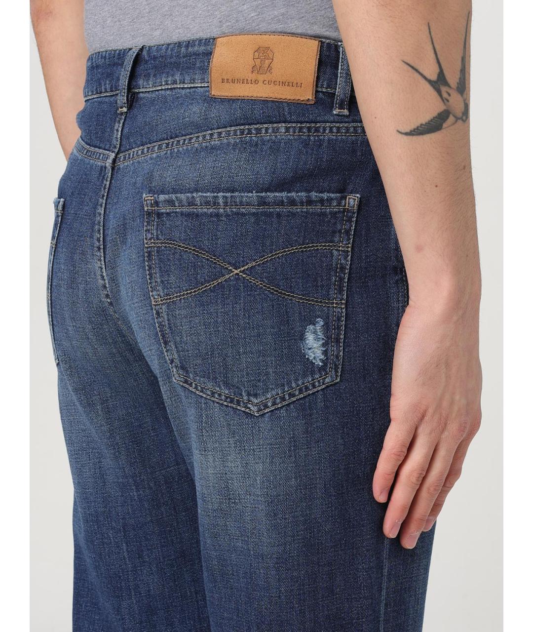 BRUNELLO CUCINELLI Синие хлопковые прямые джинсы, фото 6
