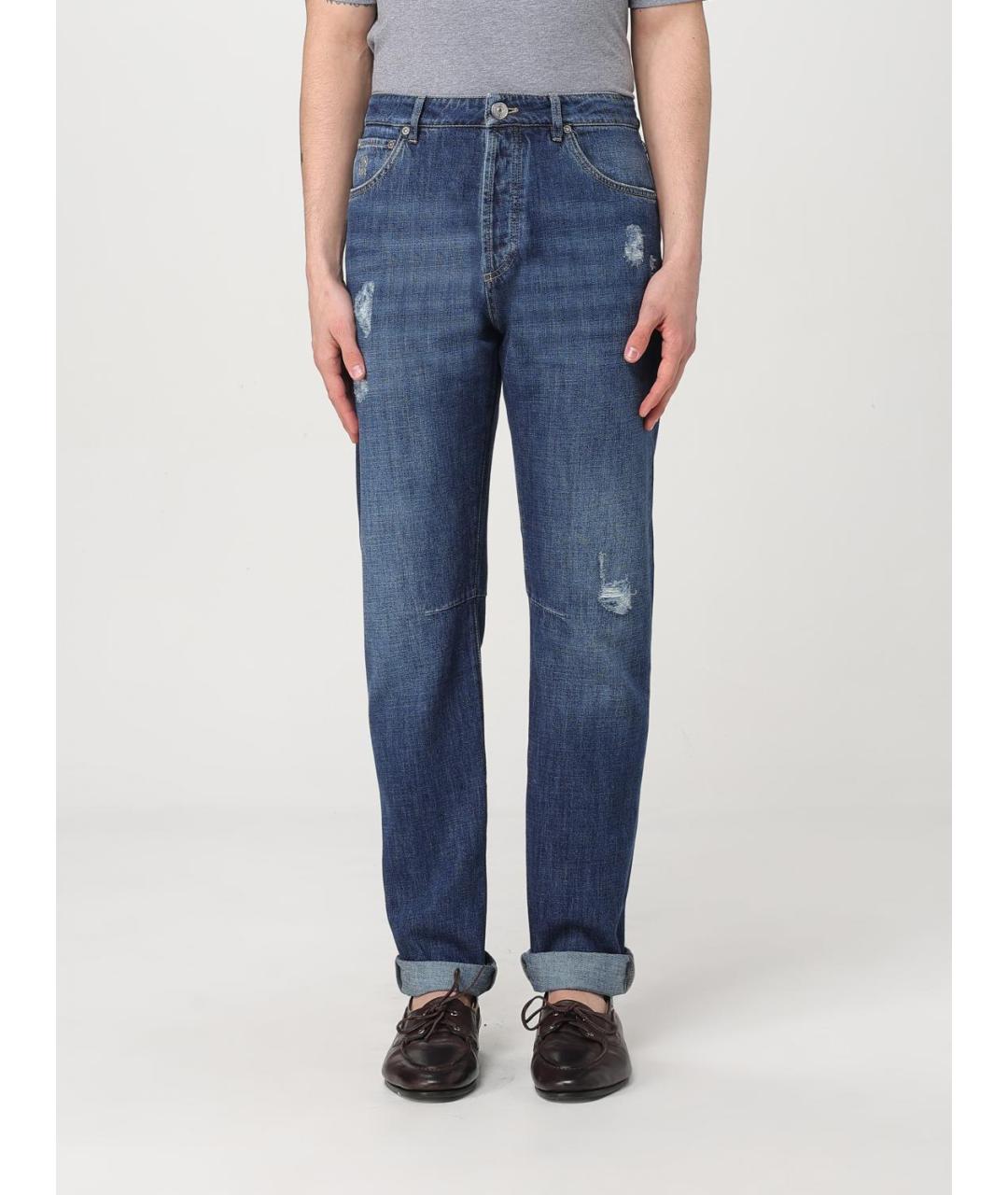 BRUNELLO CUCINELLI Синие хлопковые прямые джинсы, фото 2