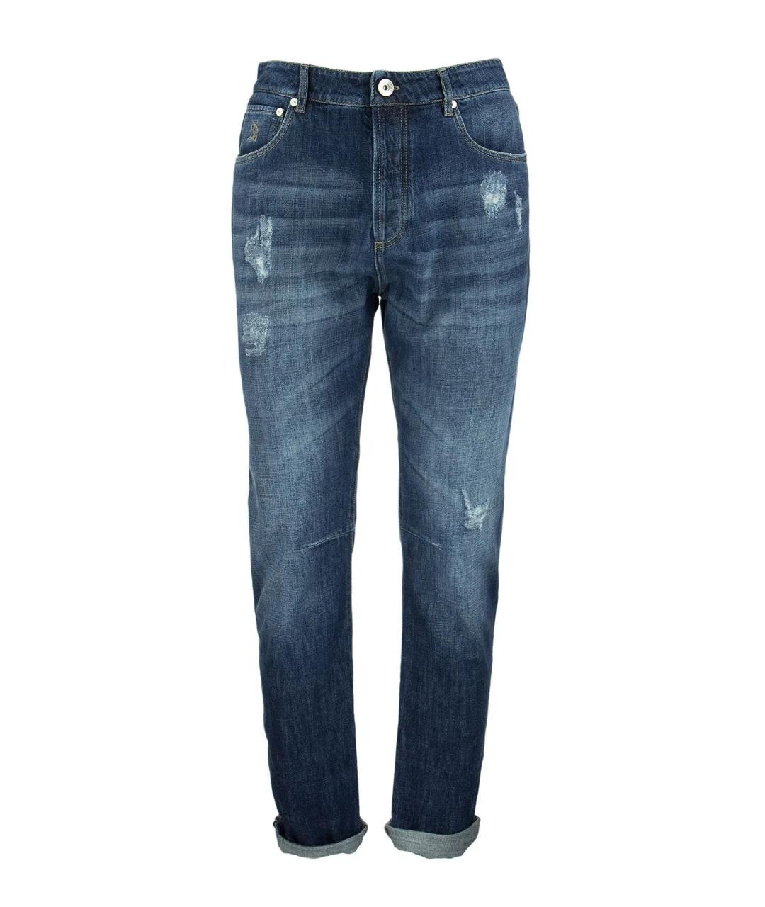 BRUNELLO CUCINELLI Синие хлопковые прямые джинсы, фото 1