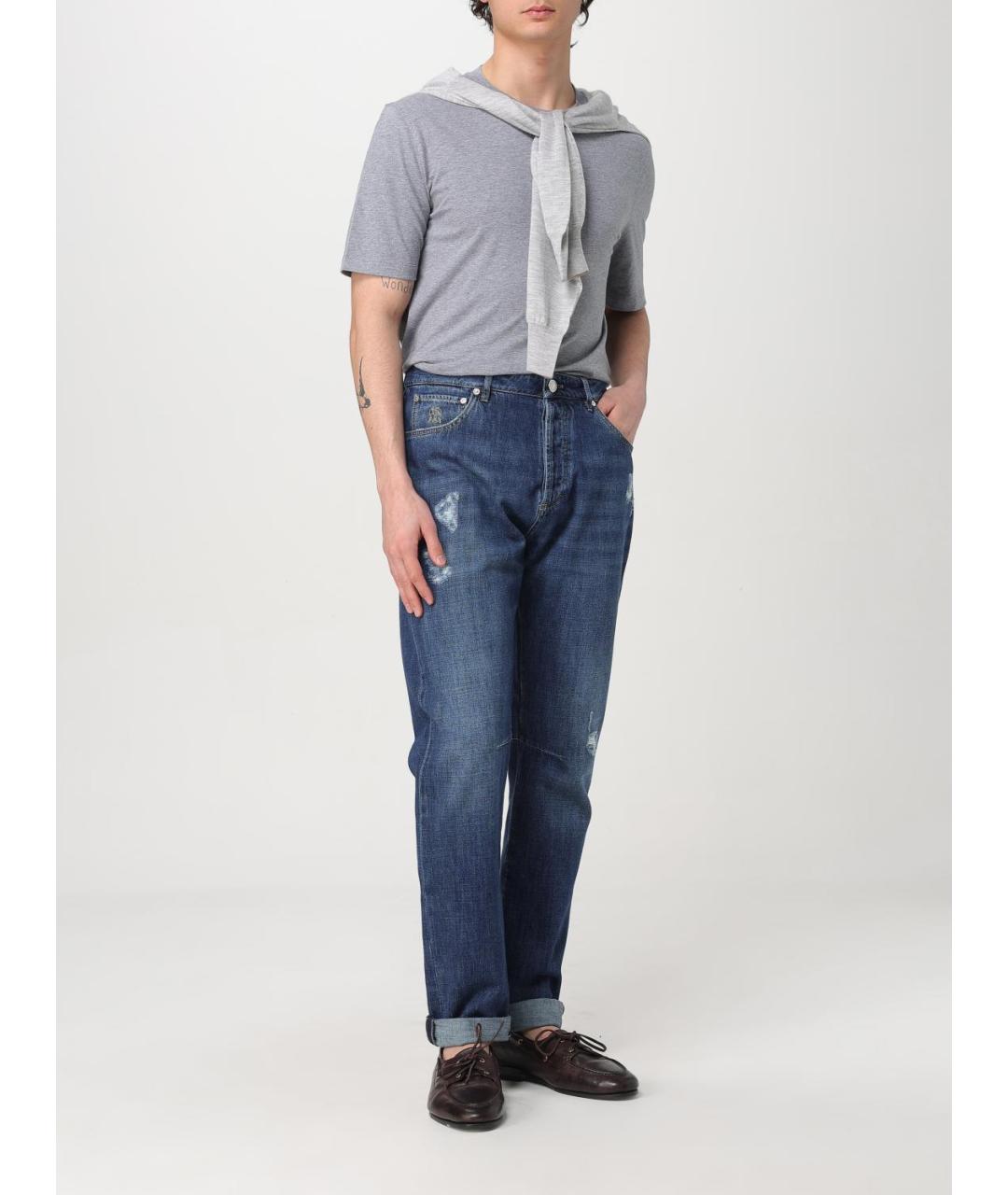 BRUNELLO CUCINELLI Синие хлопковые прямые джинсы, фото 3