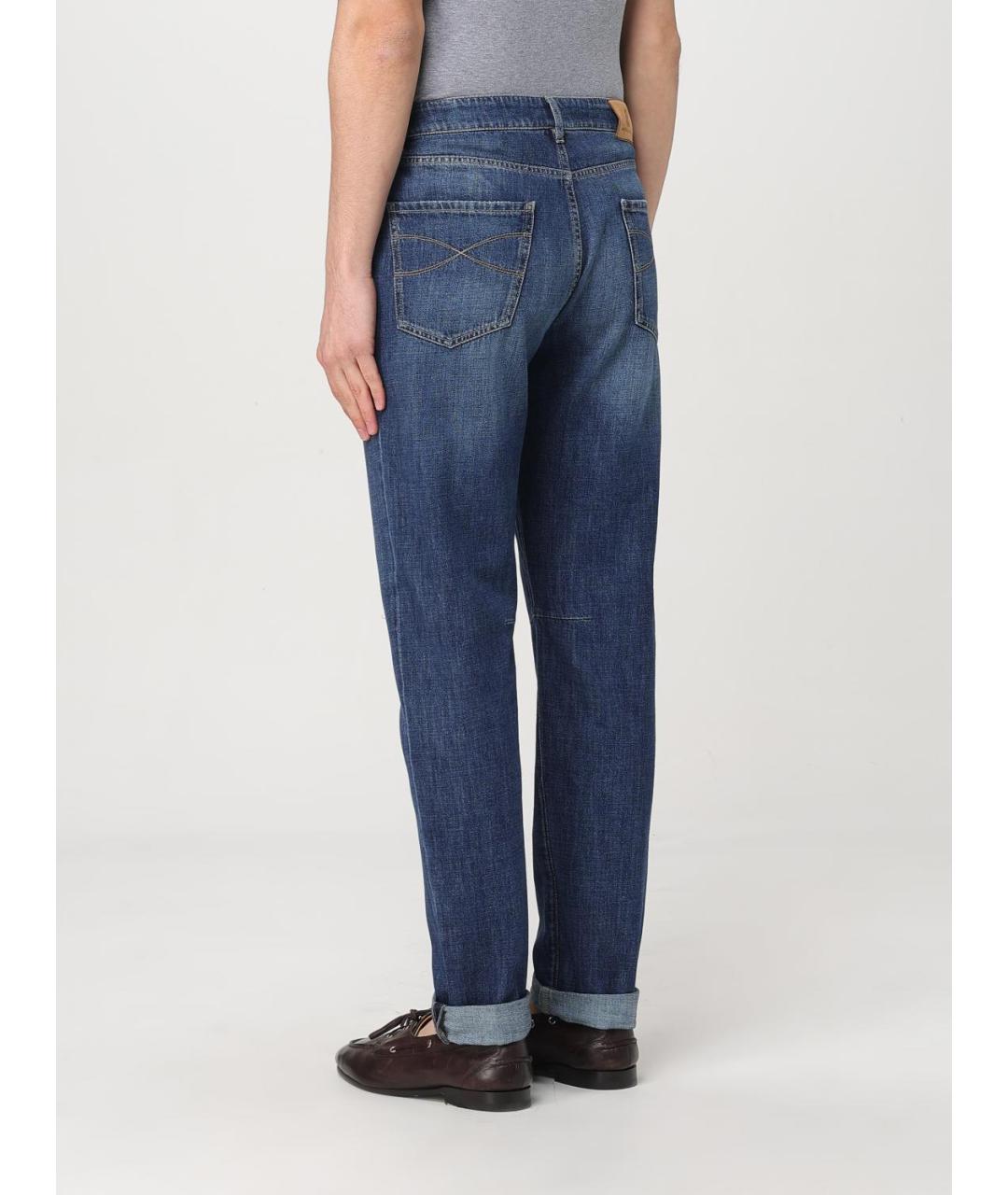 BRUNELLO CUCINELLI Синие хлопковые прямые джинсы, фото 4