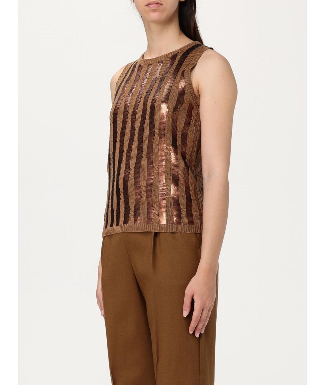 MAX MARA Коричневая льняная майка, фото 4