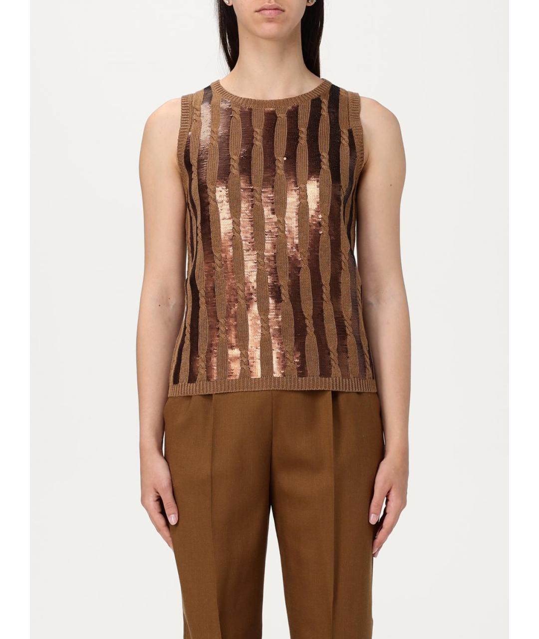 MAX MARA Коричневая льняная майка, фото 2