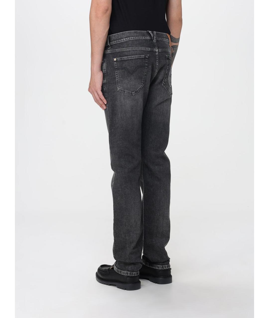 VERSACE Серые хлопко-эластановые прямые джинсы, фото 3