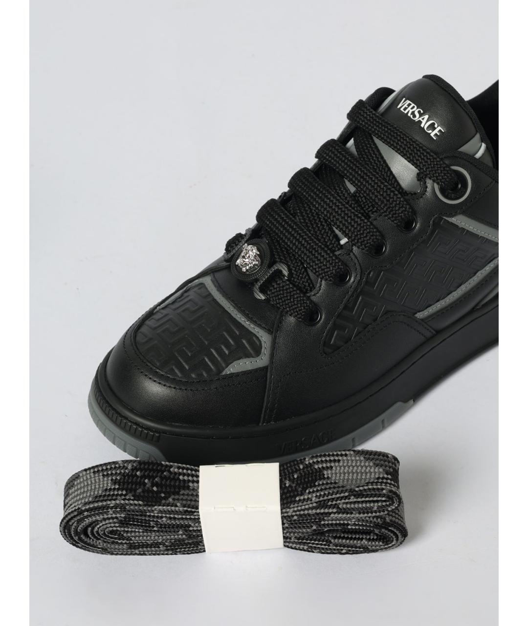 VERSACE Черные кожаные низкие кроссовки / кеды, фото 4