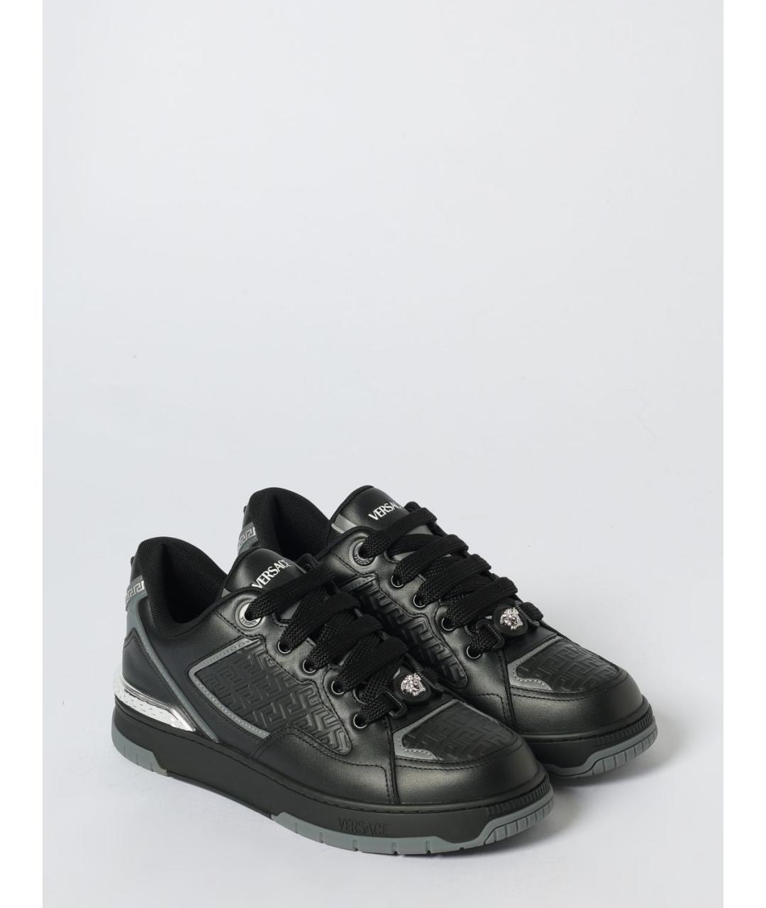 VERSACE Черные кожаные низкие кроссовки / кеды, фото 2