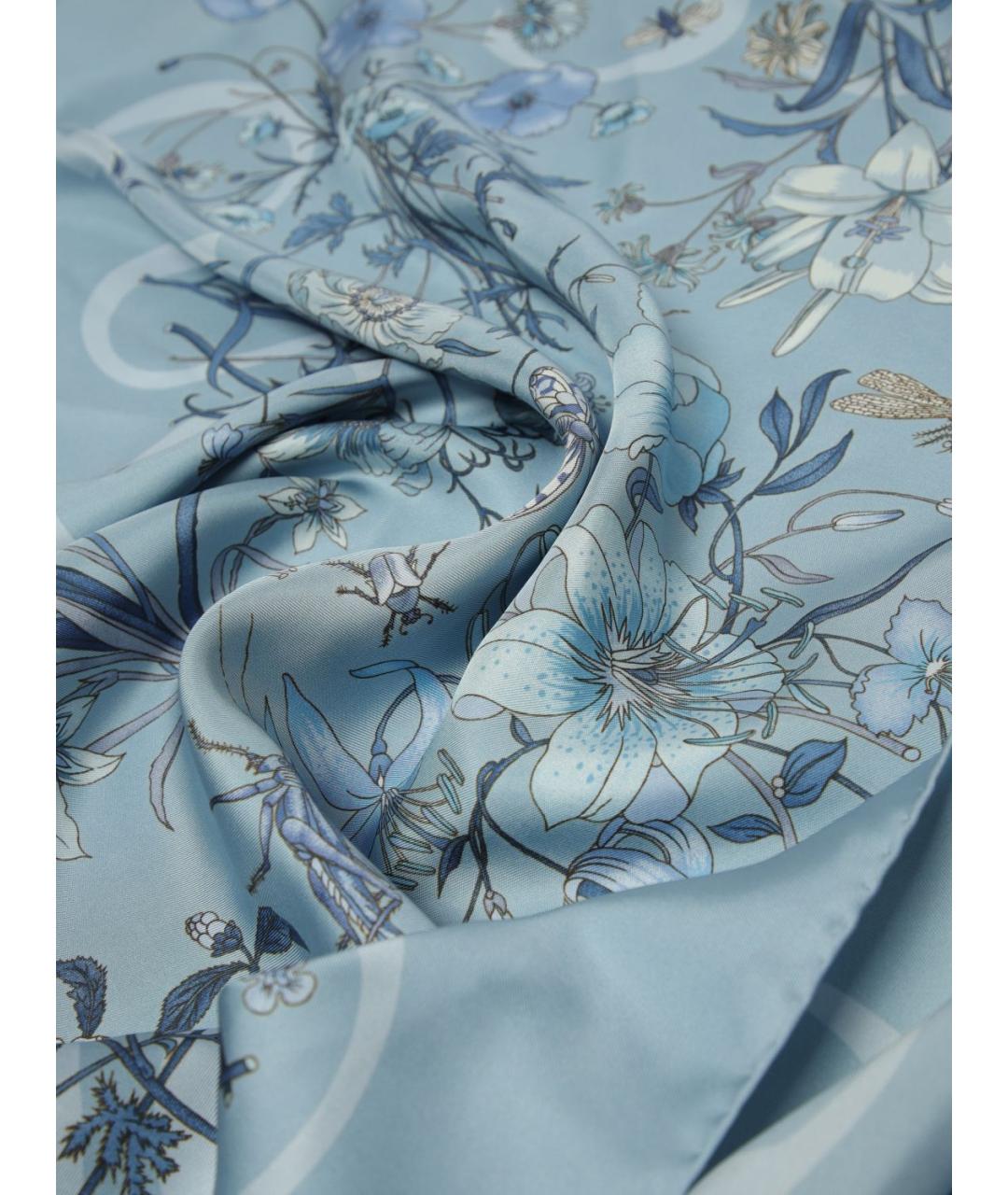 GUCCI Голубой шелковый шарф, фото 3