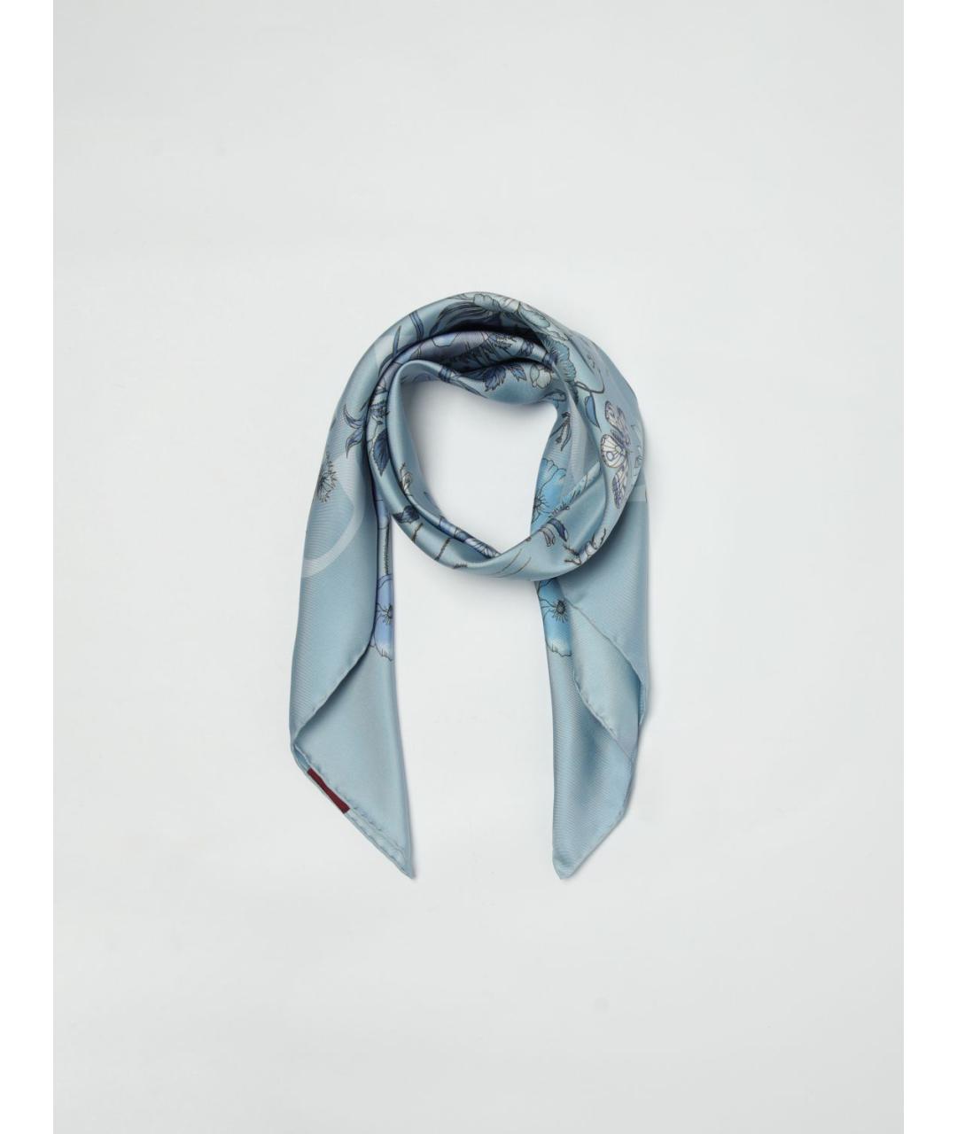 GUCCI Голубой шелковый шарф, фото 2