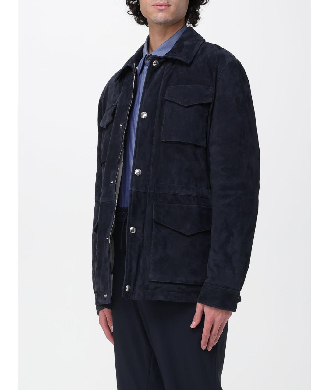 ELEVENTY Темно-синяя замшевая куртка, фото 3