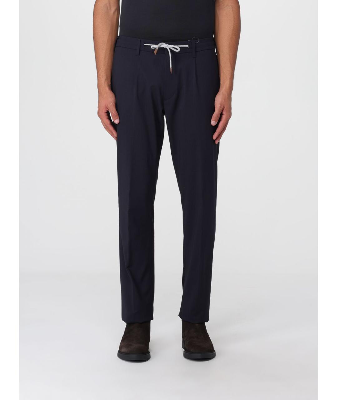 ELEVENTY Синие шерстяные повседневные брюки, фото 4
