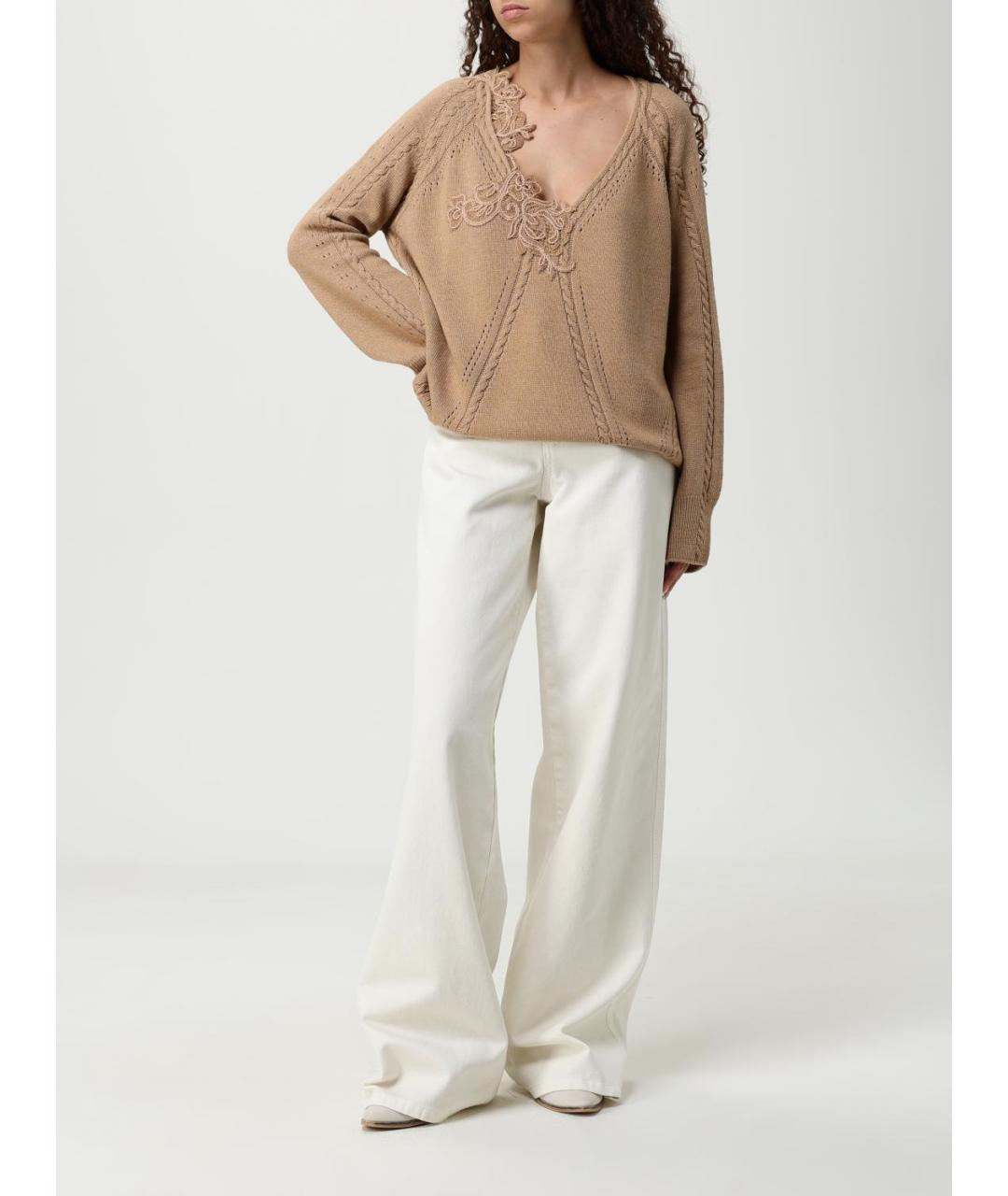 ERMANNO SCERVINO Белые хлопковые прямые джинсы, фото 2