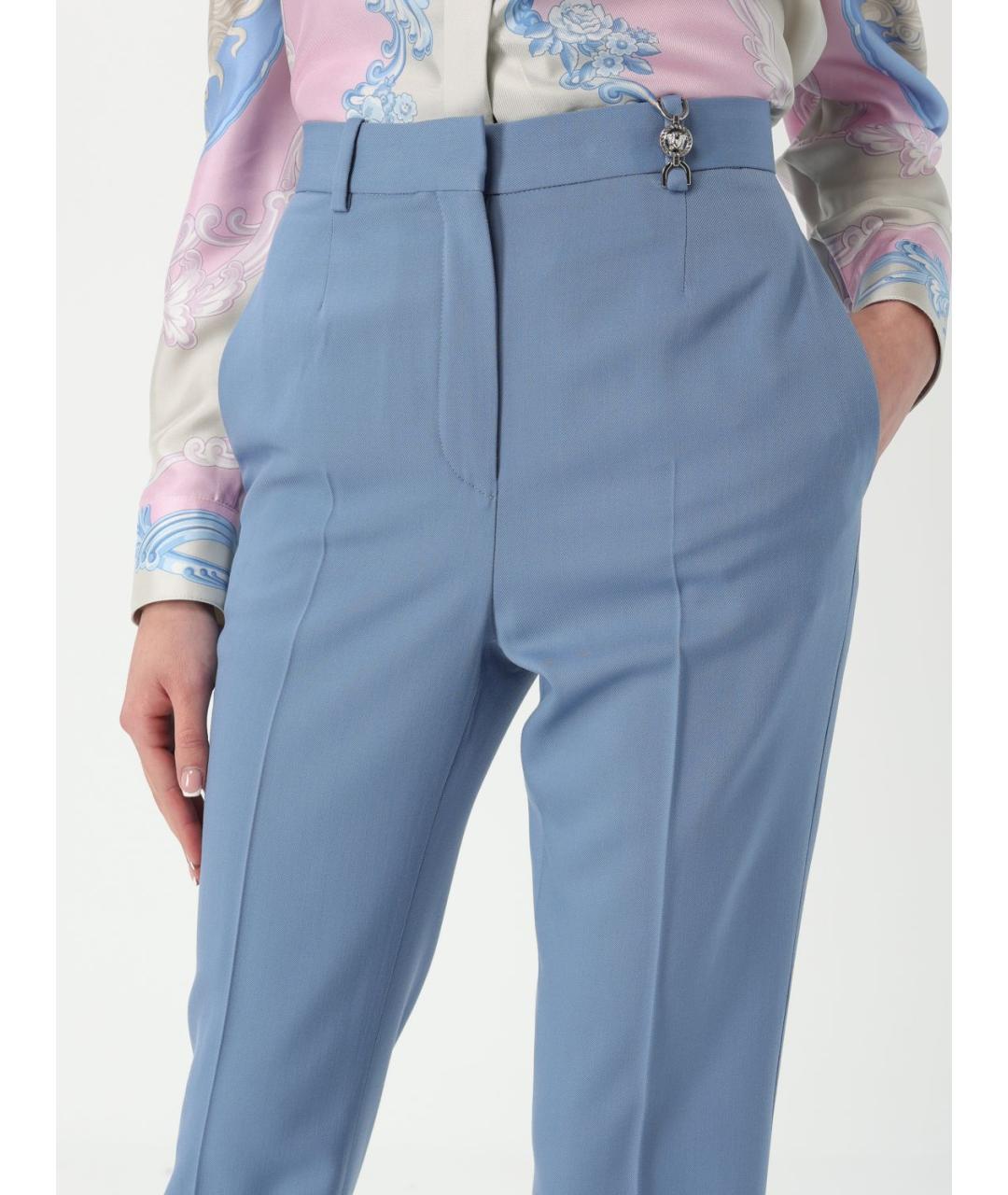 VERSACE Голубые шерстяные прямые брюки, фото 5