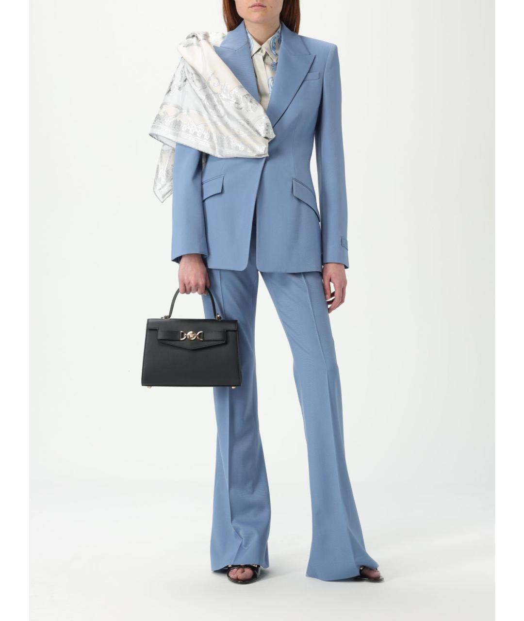 VERSACE Голубые шерстяные прямые брюки, фото 2