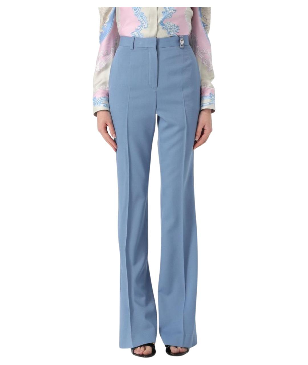 VERSACE Голубые шерстяные прямые брюки, фото 1