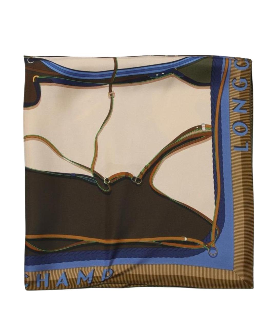 LONGCHAMP Коричневый шелковый шарф, фото 1