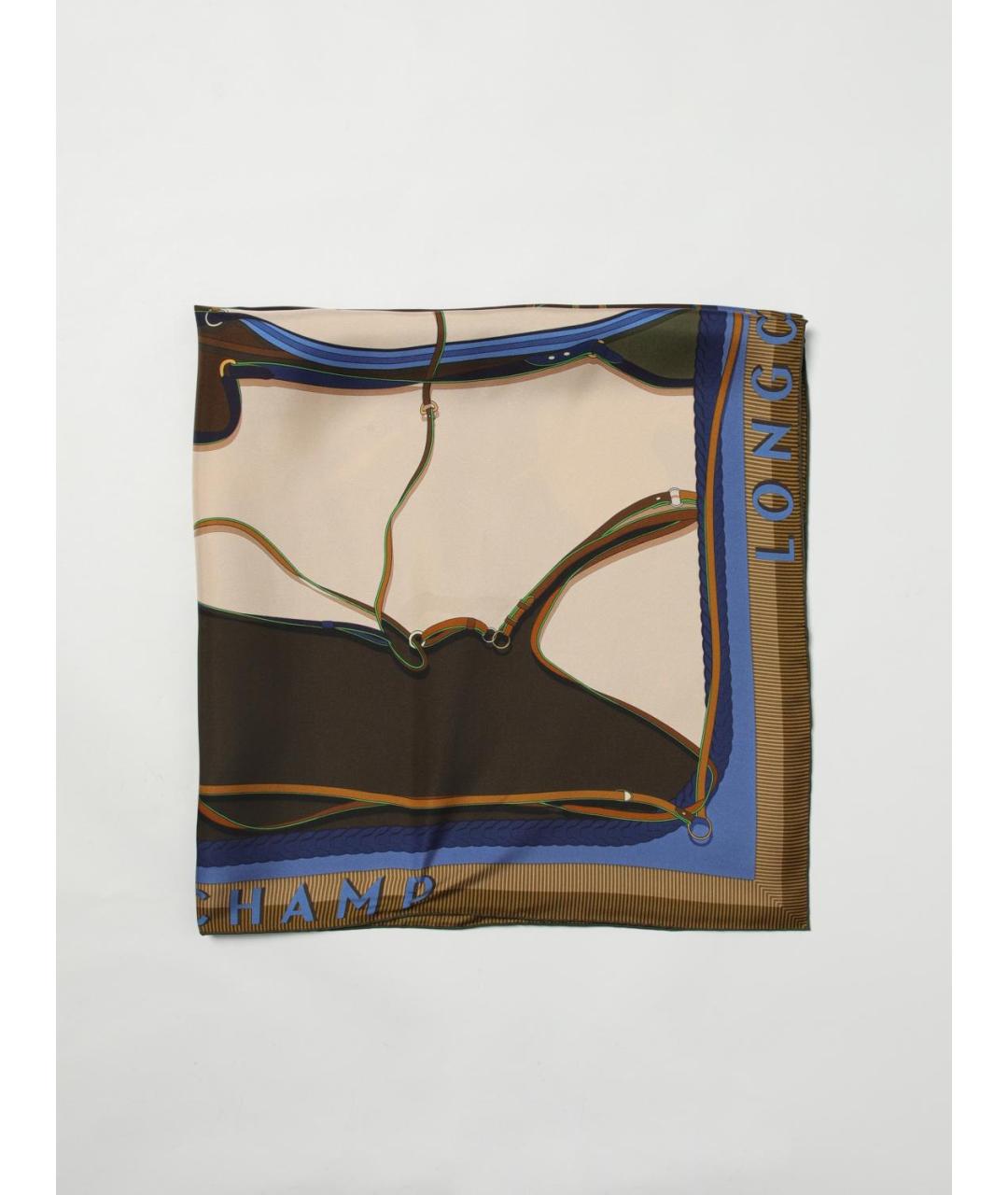 LONGCHAMP Коричневый шелковый шарф, фото 4
