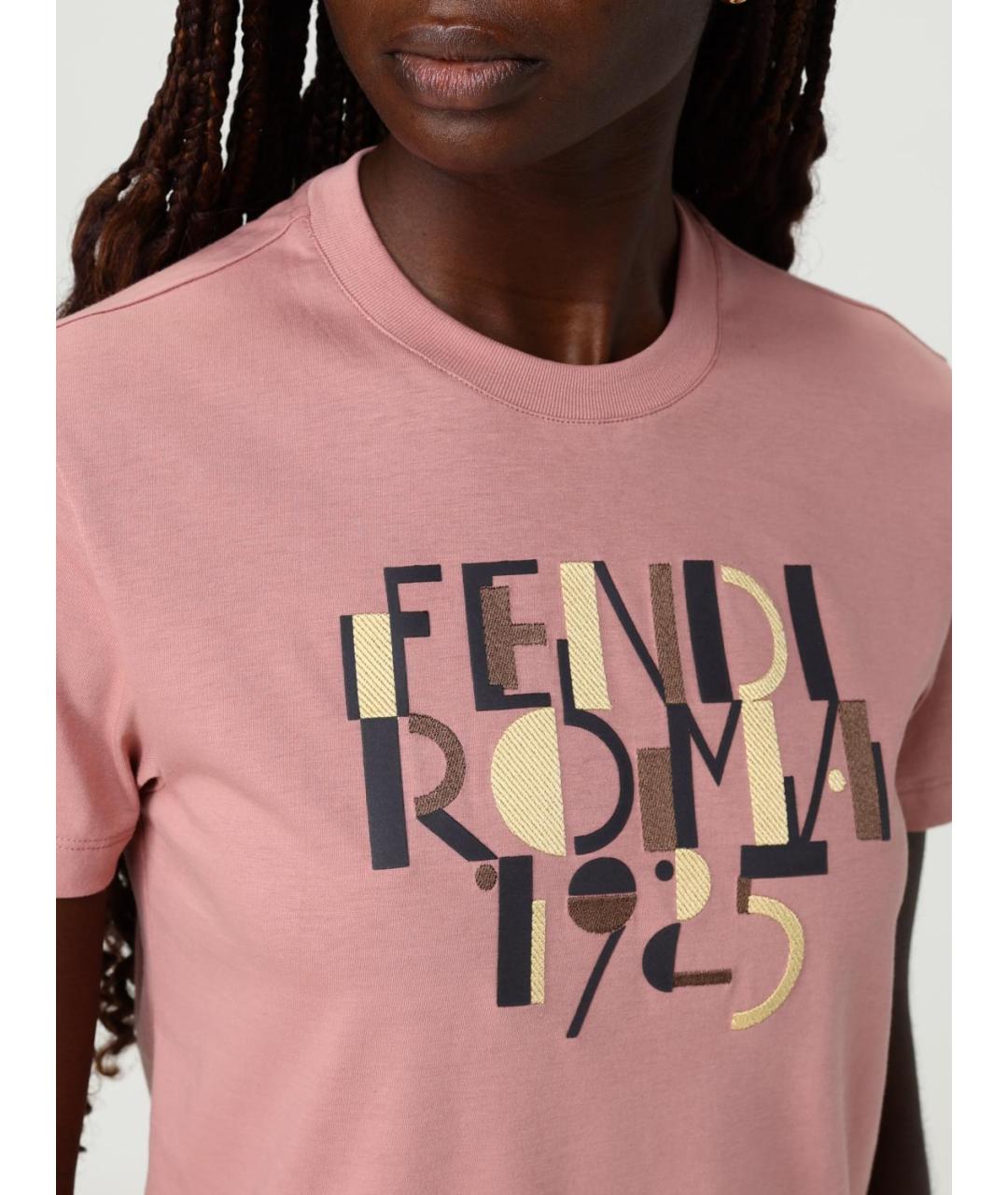 FENDI Розовая хлопковая футболка, фото 6