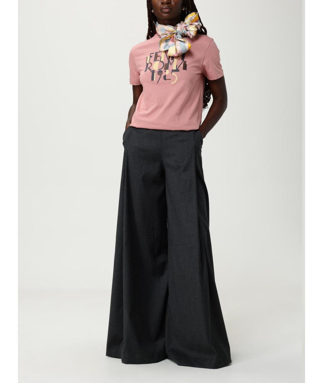 FENDI Розовая хлопковая футболка, фото 3