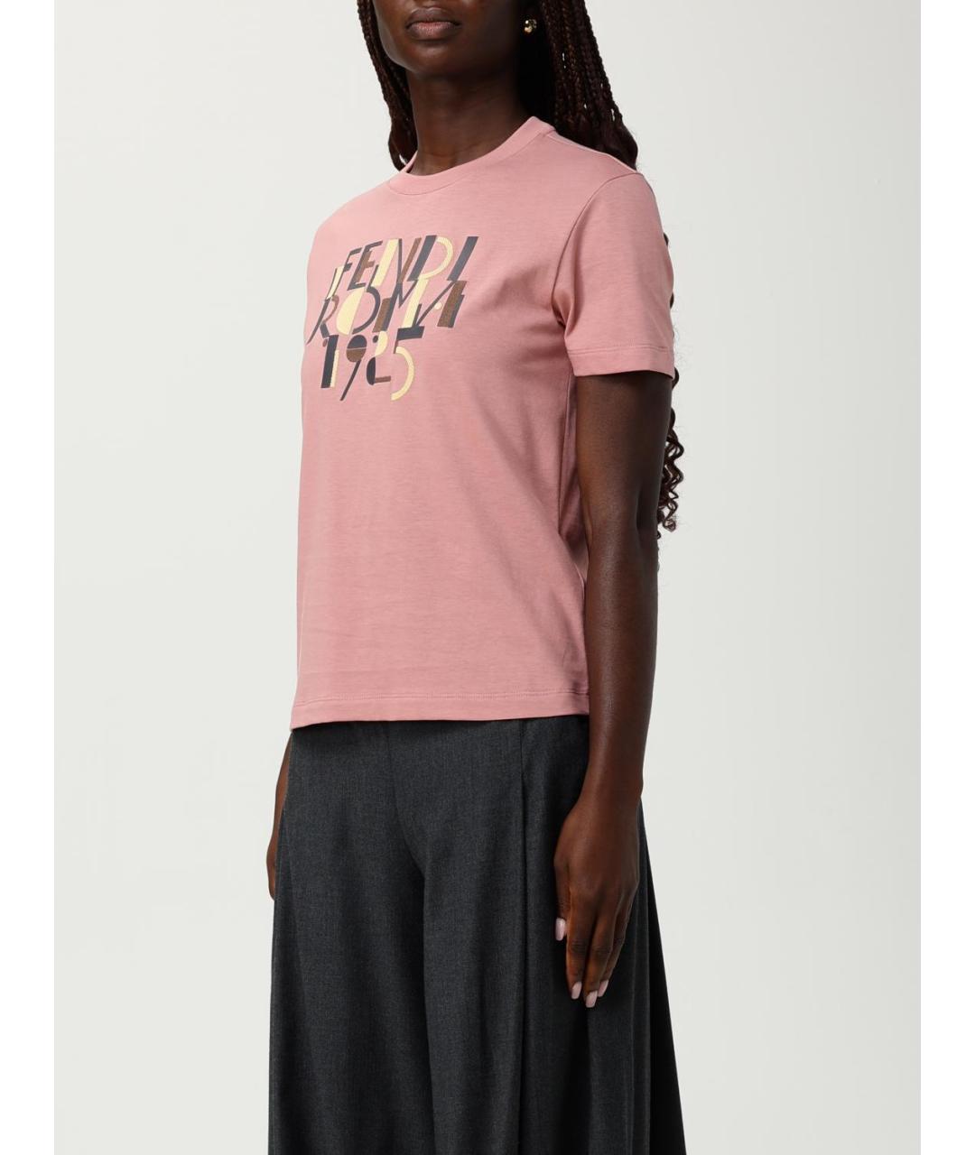 FENDI Розовая хлопковая футболка, фото 5