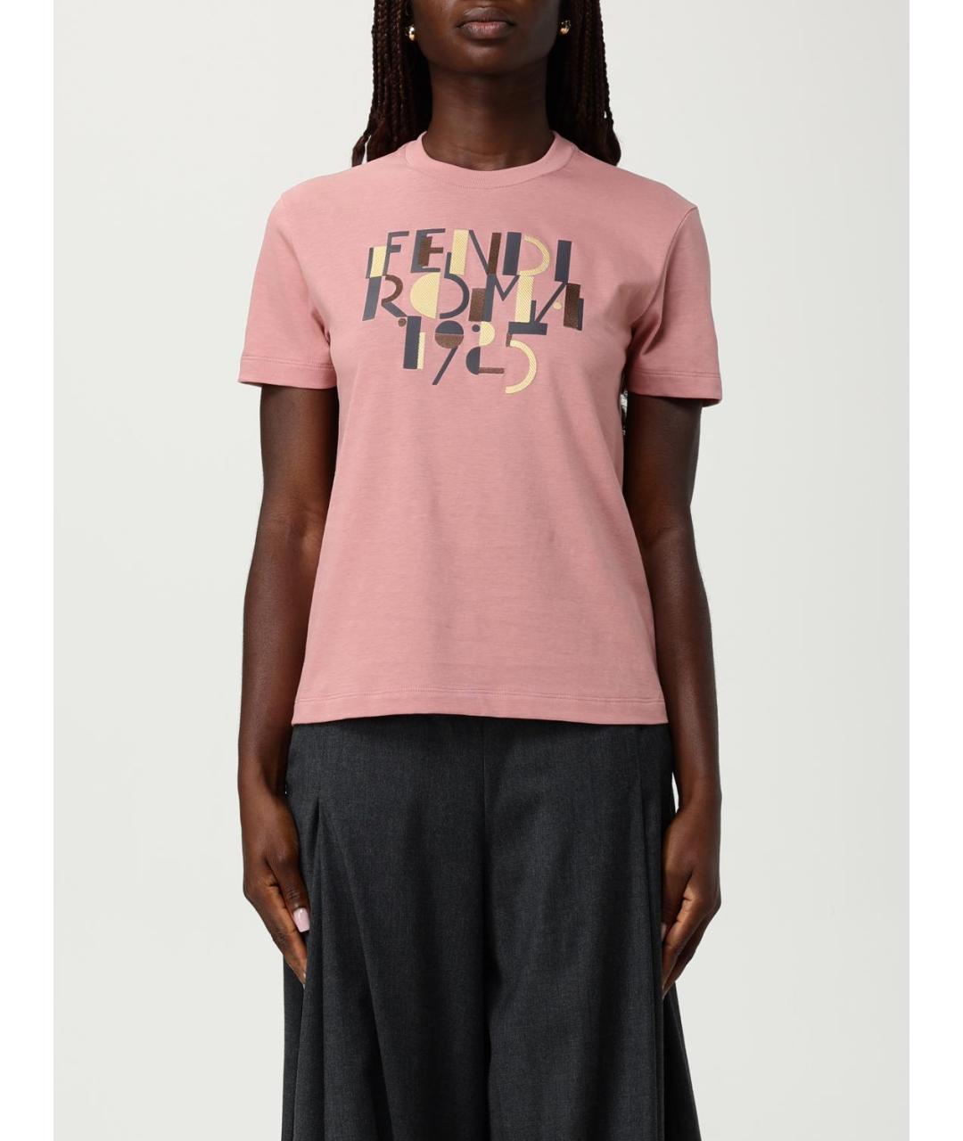 FENDI Розовая хлопковая футболка, фото 2
