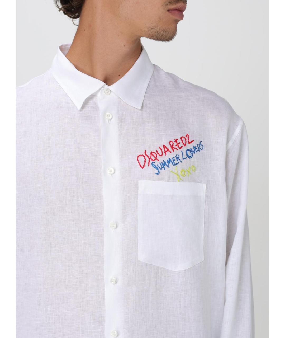 DSQUARED2 Белая льняная кэжуал рубашка, фото 6