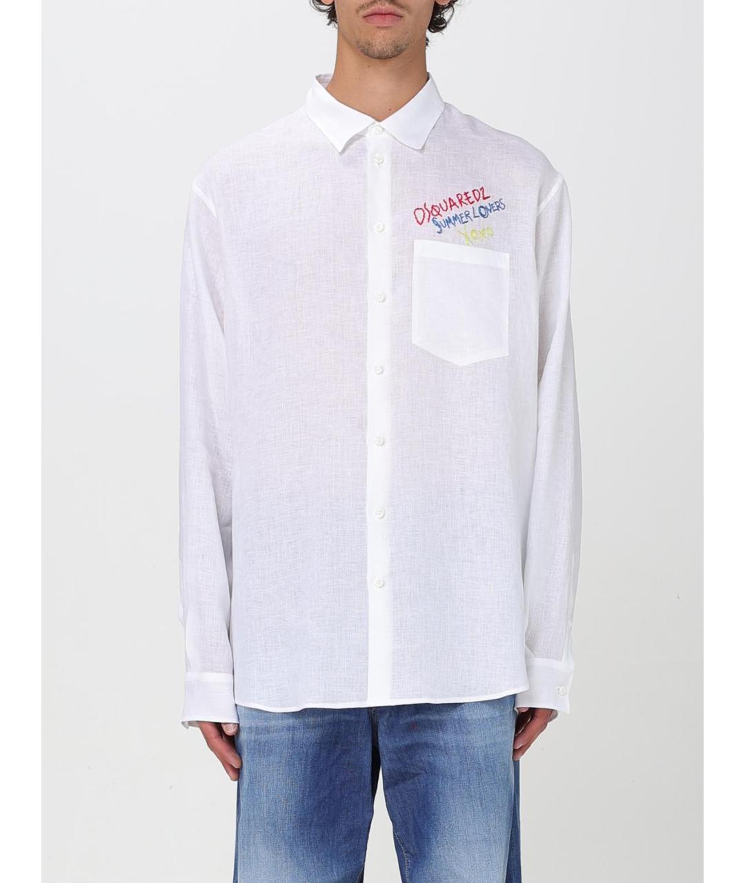 DSQUARED2 Белая льняная кэжуал рубашка, фото 2