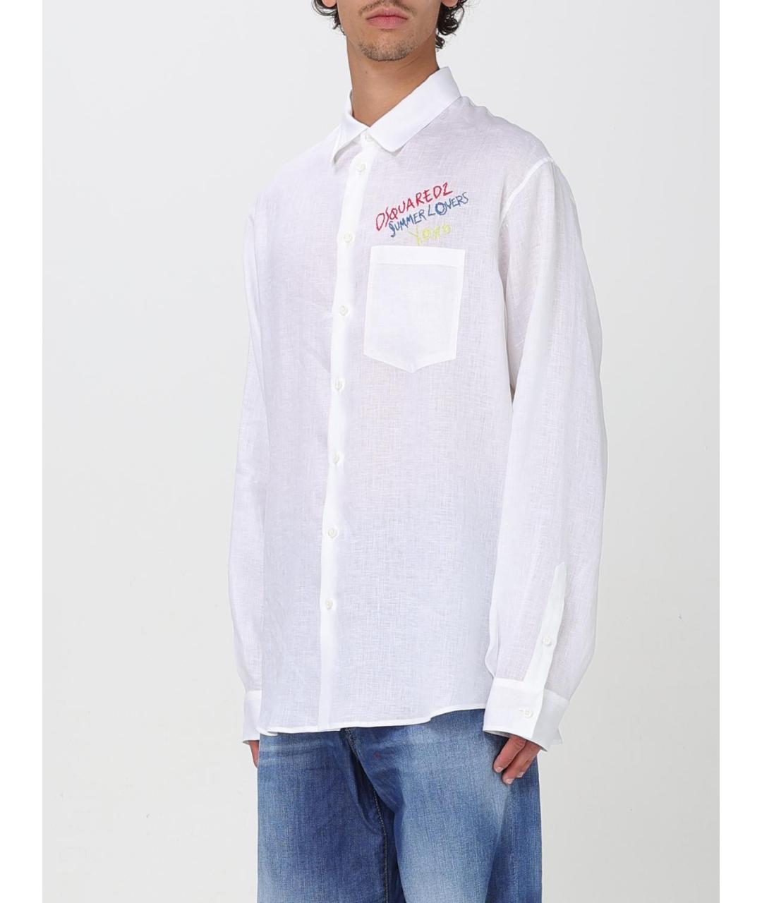 DSQUARED2 Белая льняная кэжуал рубашка, фото 5