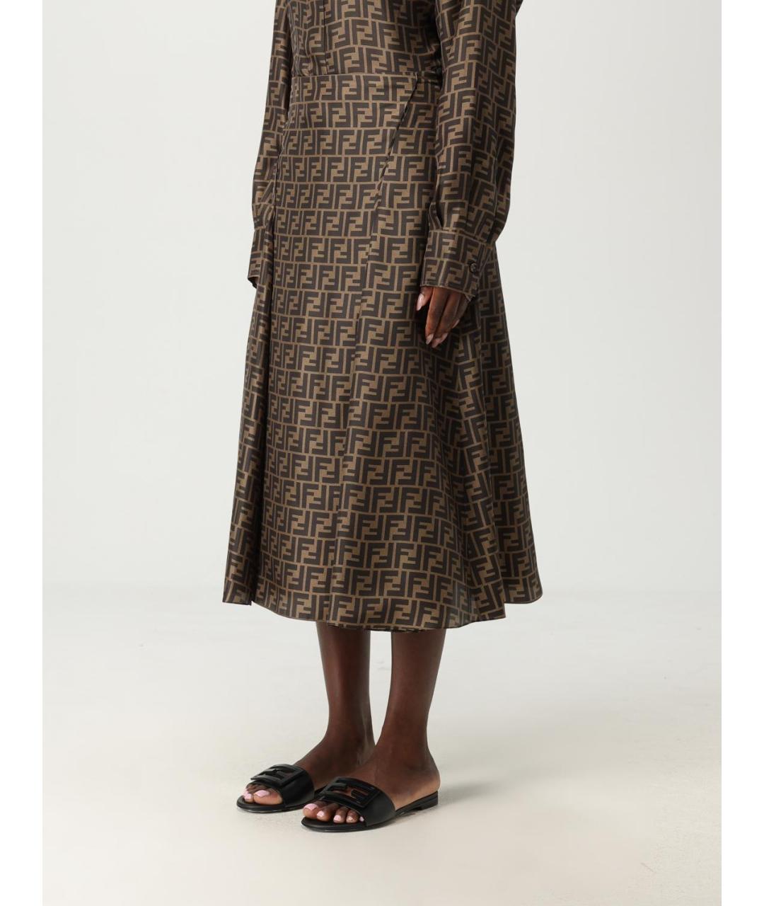 FENDI Коричневая шелковая юбка миди, фото 4