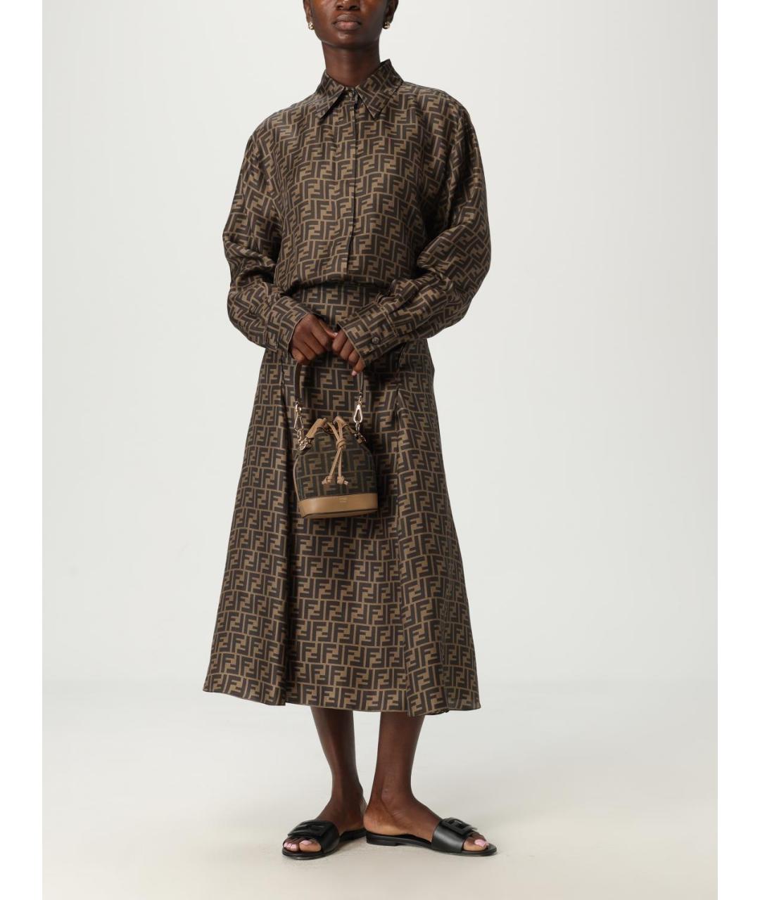 FENDI Коричневая шелковая юбка миди, фото 2