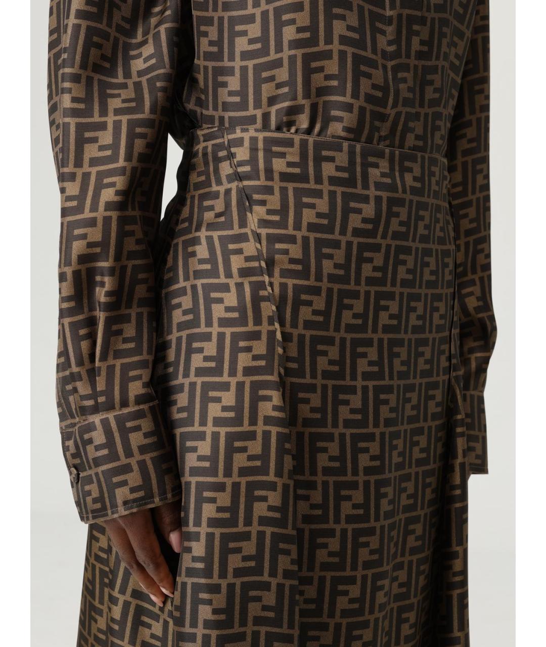 FENDI Коричневая шелковая юбка миди, фото 5