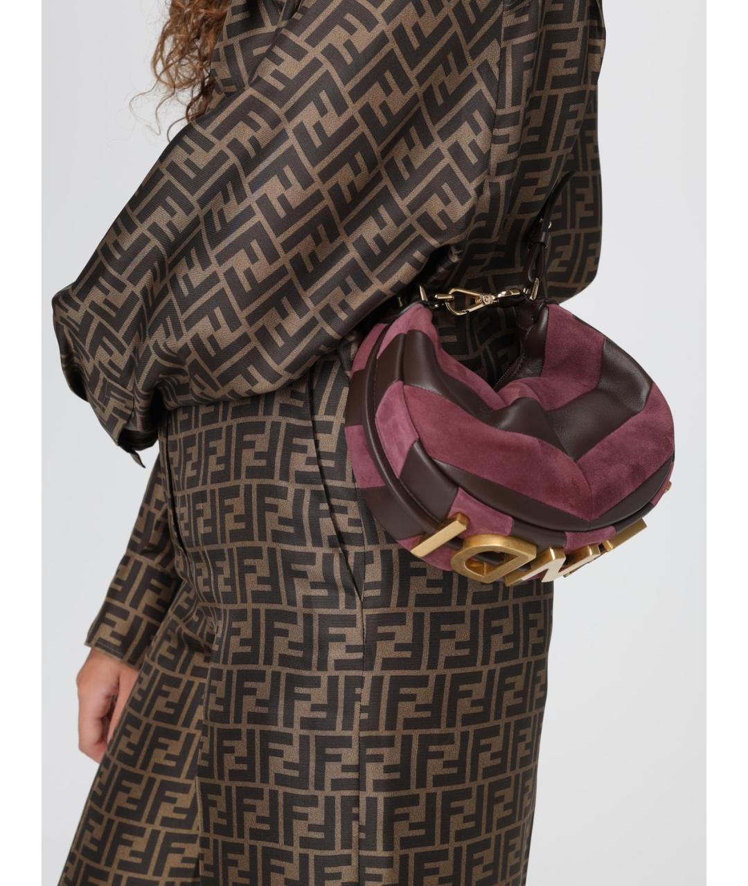 FENDI Коричневая кожаная сумка с короткими ручками, фото 2