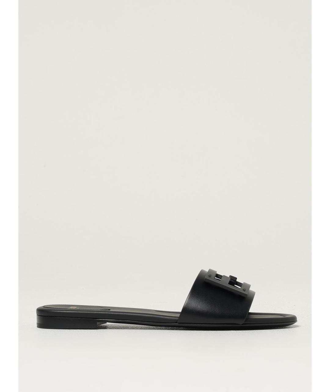 FENDI Черные кожаные шлепанцы, фото 5
