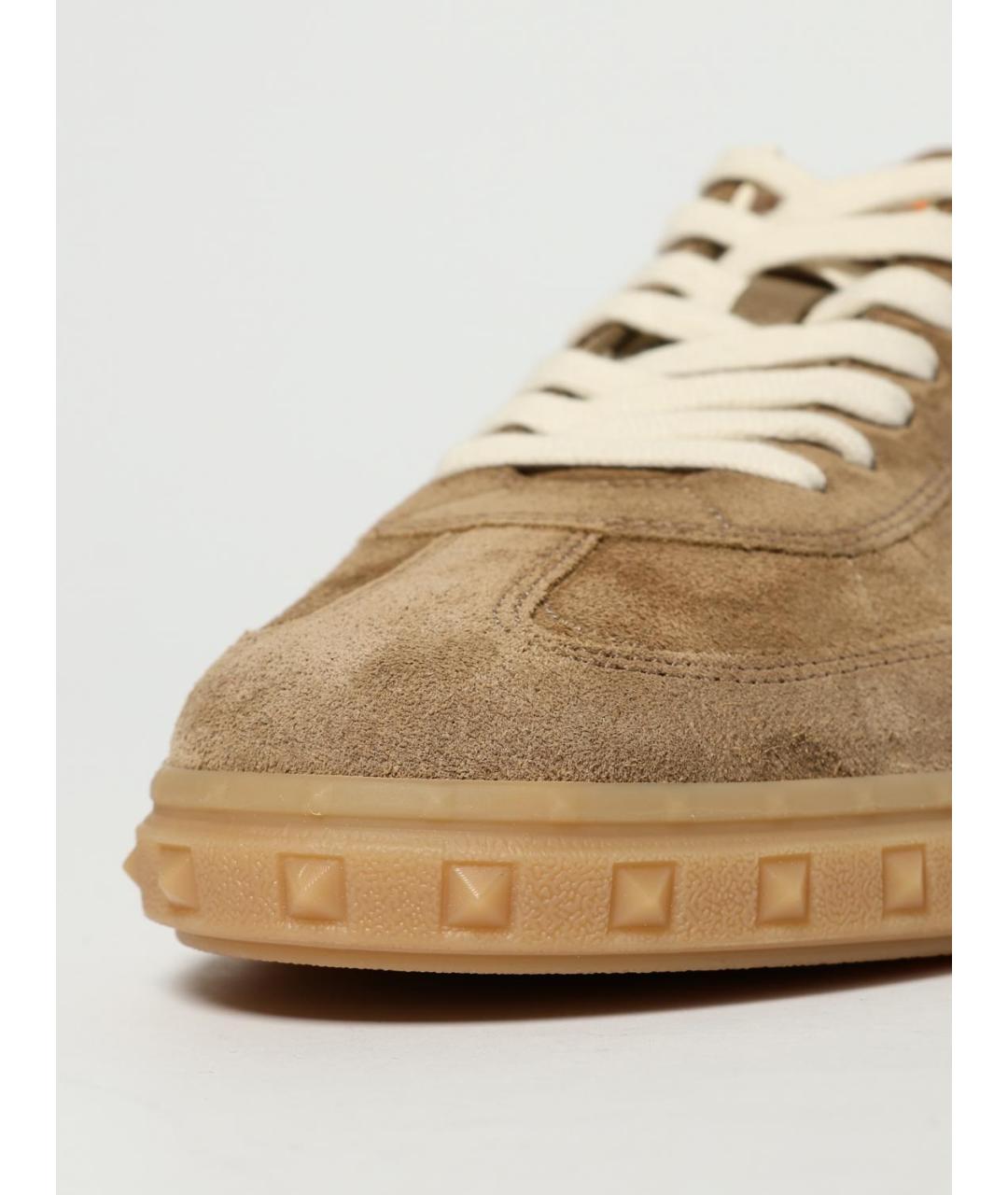 VALENTINO Бежевые замшевые низкие кроссовки / кеды, фото 4