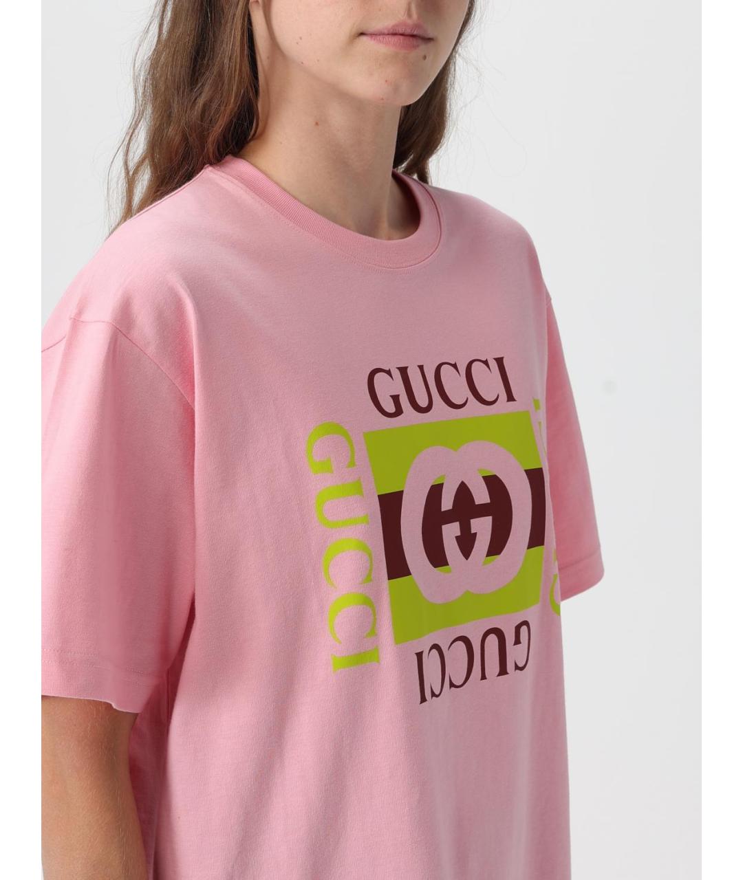 GUCCI Розовая хлопковая футболка, фото 5