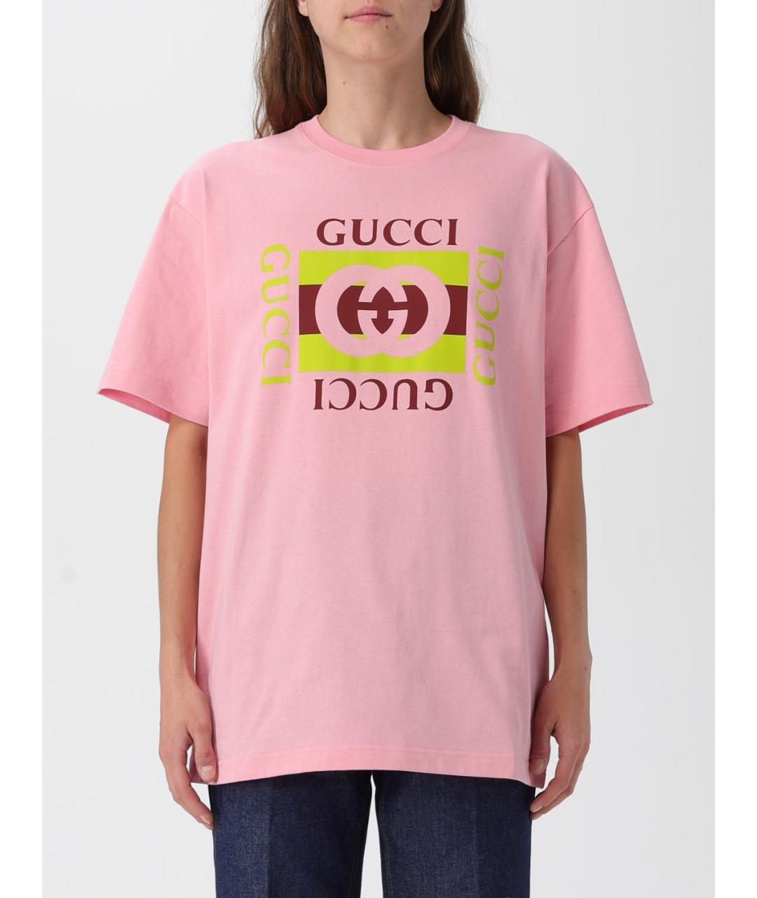 GUCCI Розовая хлопковая футболка, фото 2