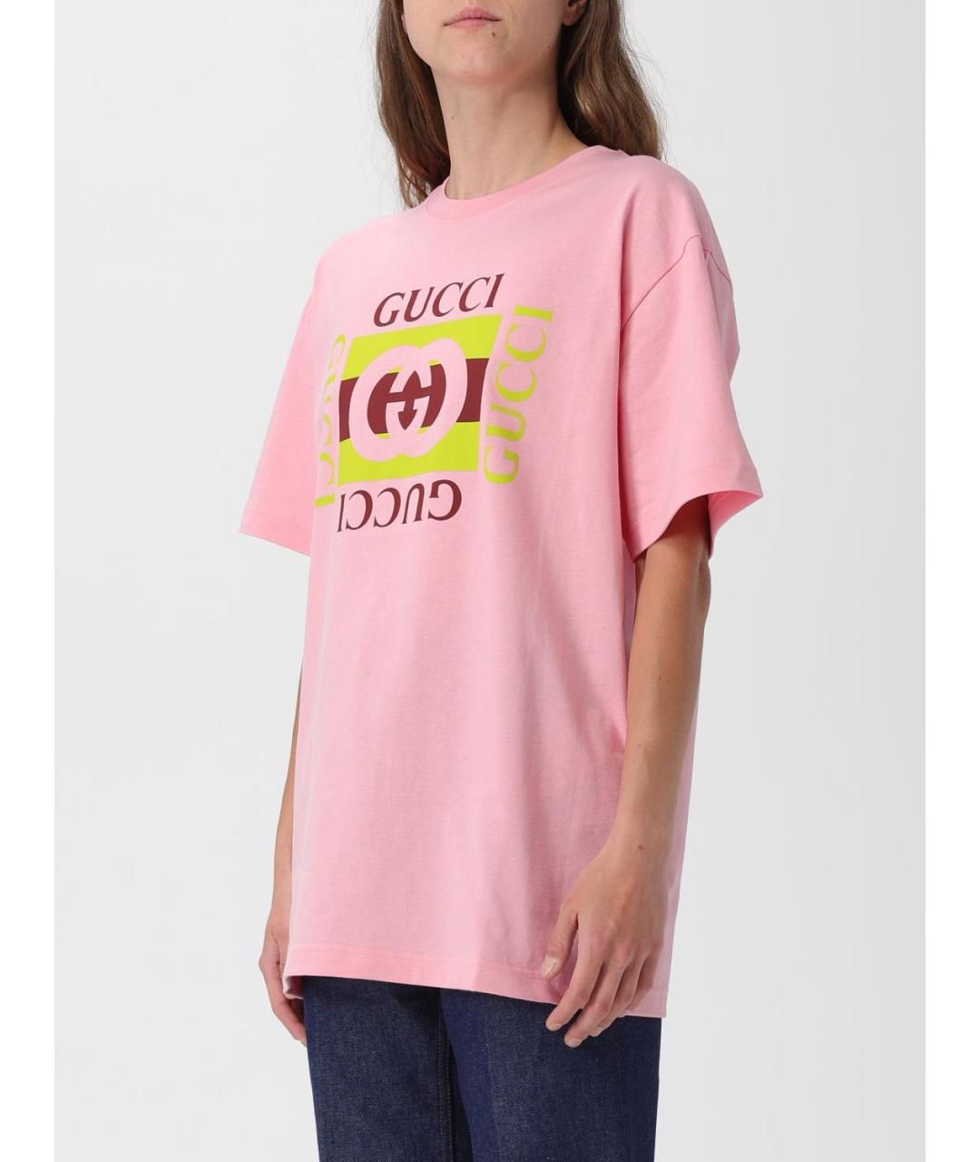 GUCCI Розовая хлопковая футболка, фото 4