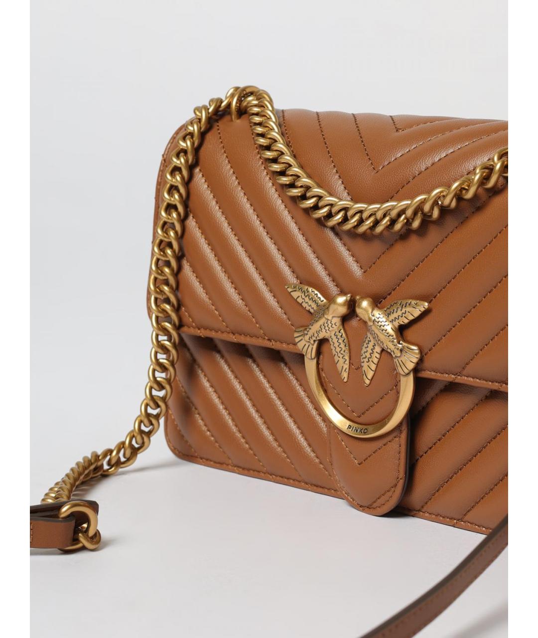 PINKO Коричневая кожаная сумка через плечо, фото 3
