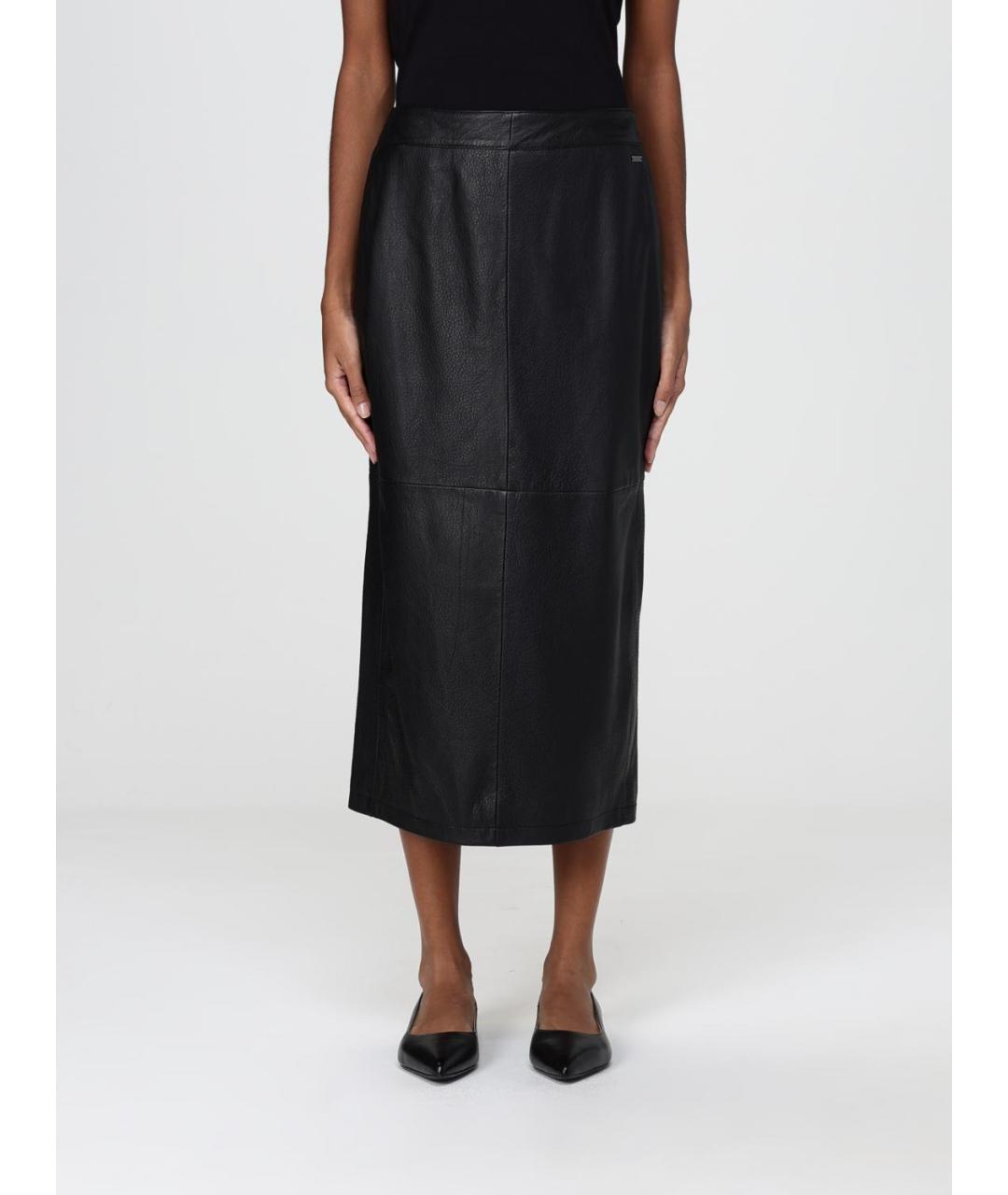 ARMANI EXCHANGE Черная кожаная юбка макси, фото 5