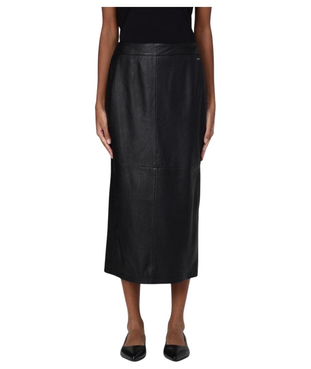 ARMANI EXCHANGE Черная кожаная юбка макси, фото 1
