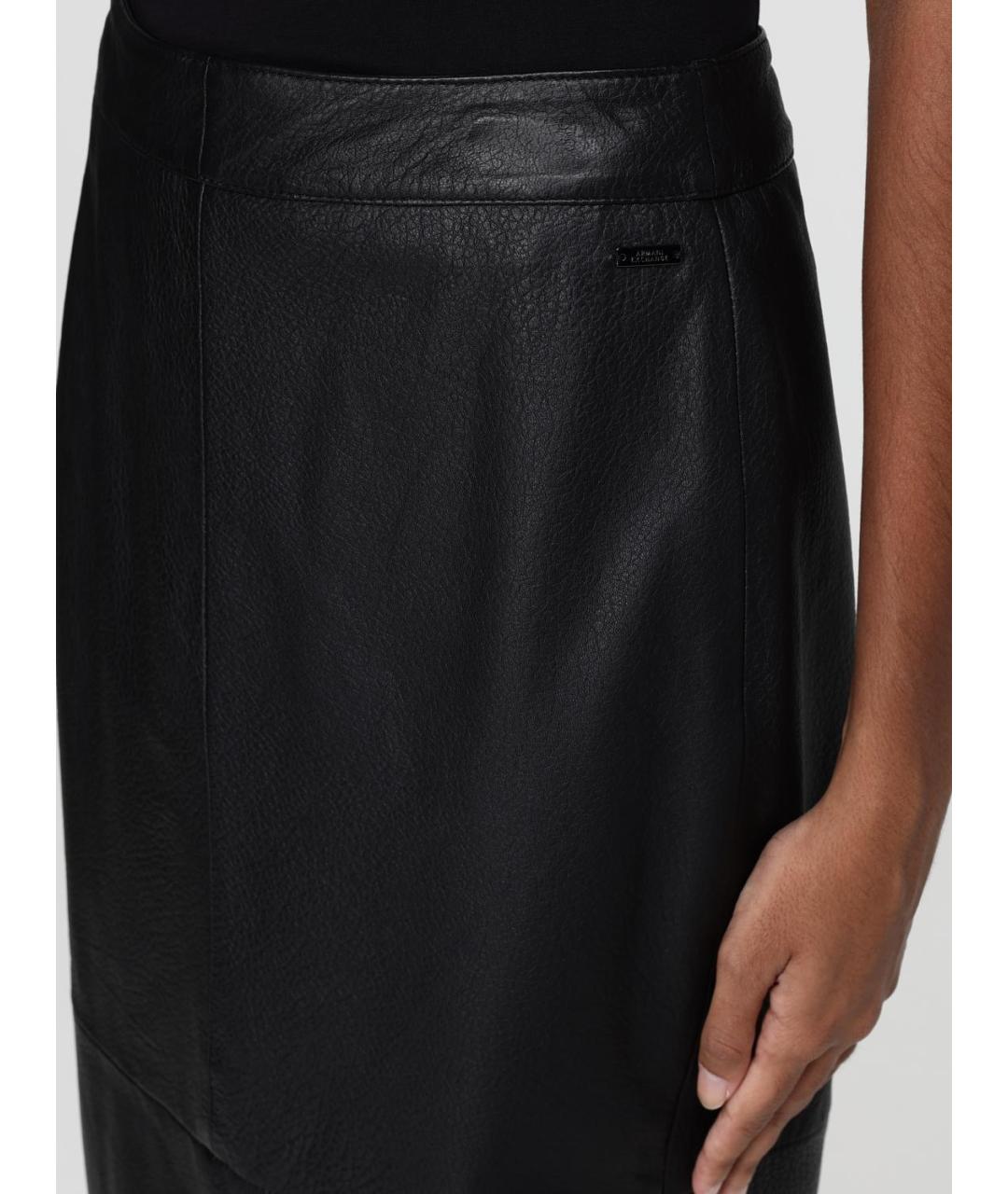 ARMANI EXCHANGE Черная кожаная юбка макси, фото 4