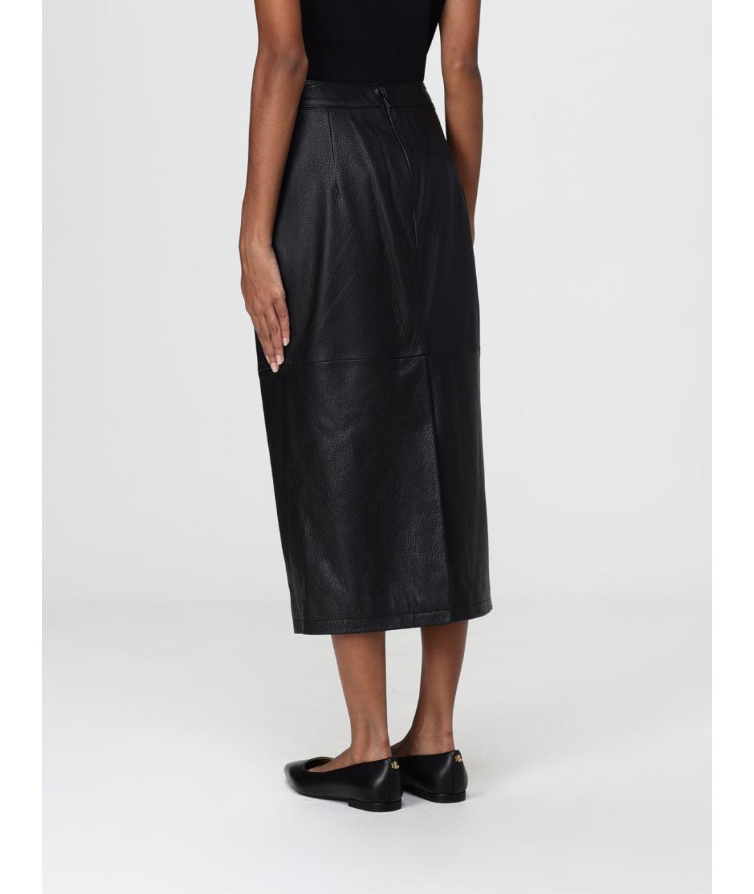 ARMANI EXCHANGE Черная кожаная юбка макси, фото 3