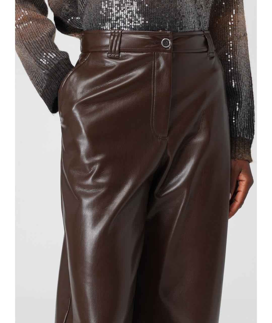 PINKO Коричневые полиуретановые прямые брюки, фото 5