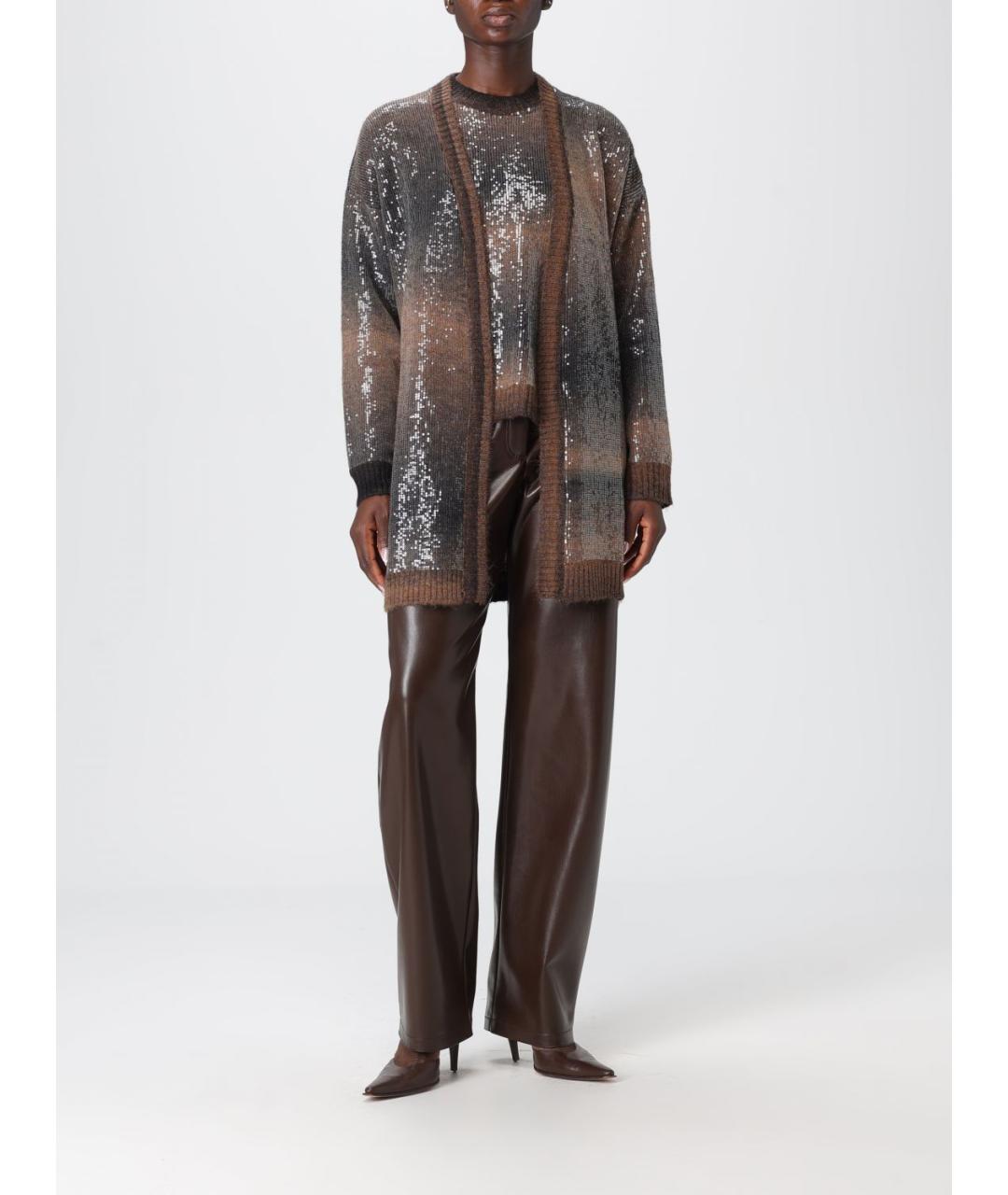 PINKO Коричневые полиуретановые прямые брюки, фото 3