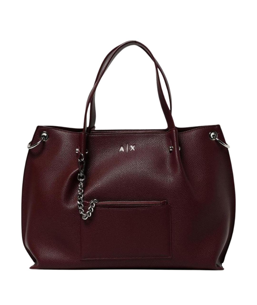 ARMANI EXCHANGE Бордовая сумка тоут из искусственной кожи, фото 1