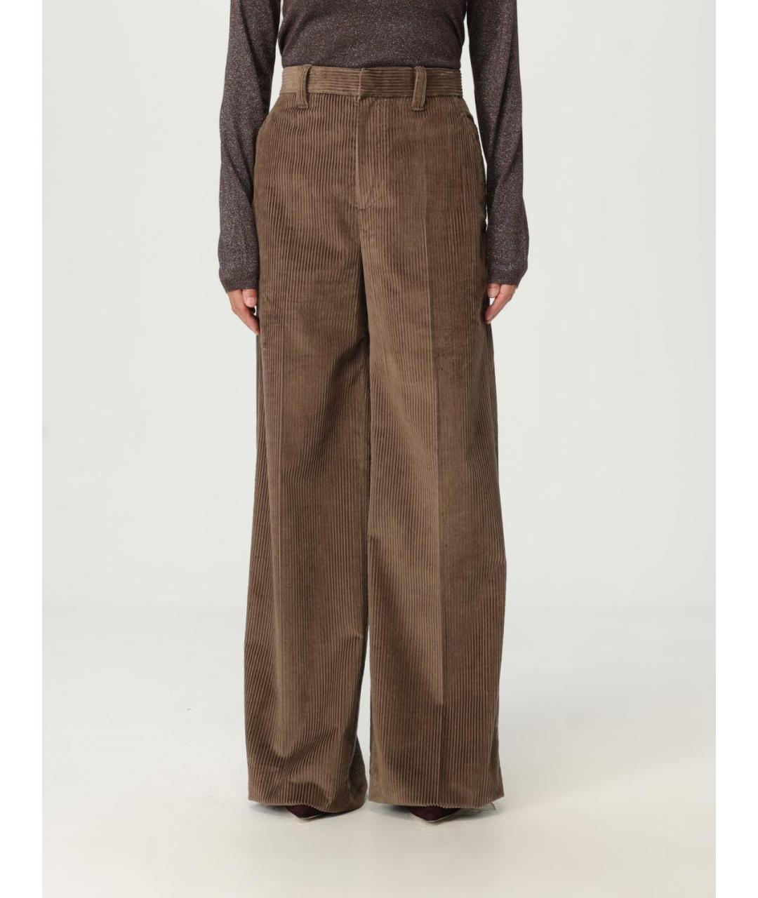 BRUNELLO CUCINELLI Коричневые хлопковые прямые брюки, фото 2