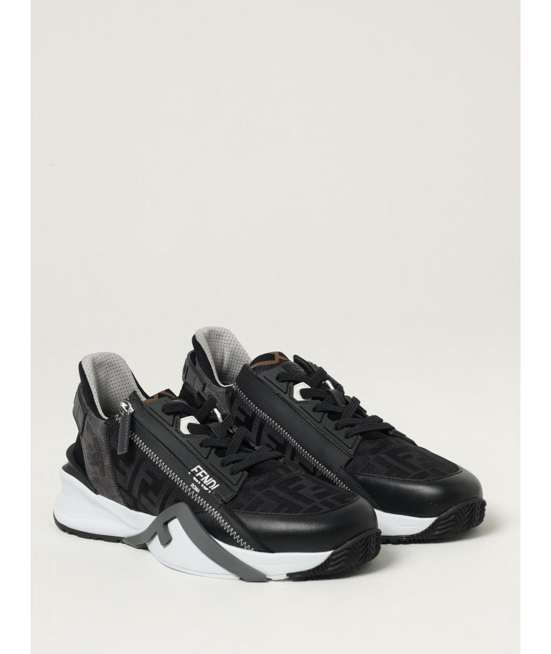 FENDI Черные кожаные низкие кроссовки / кеды, фото 2