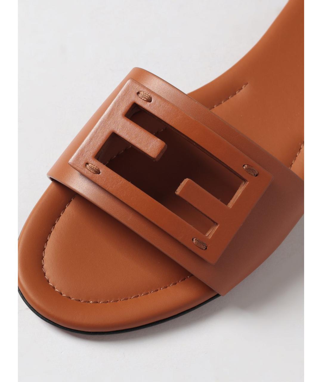 FENDI Коричневые кожаные шлепанцы, фото 4