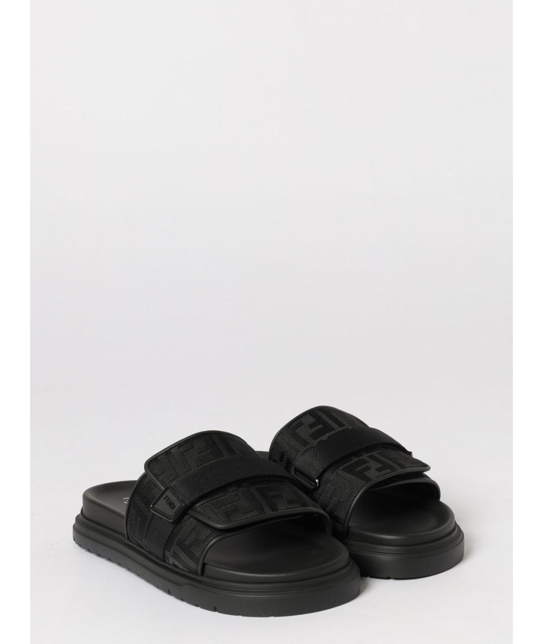 FENDI Черные шлепанцы из искусственной кожи, фото 2