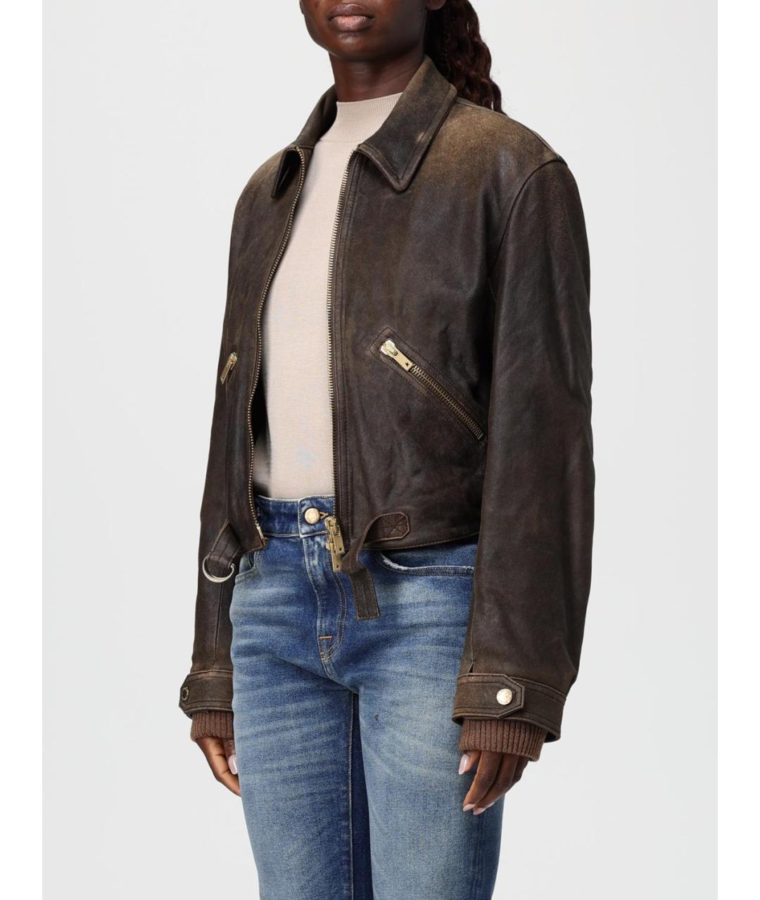 GOLDEN GOOSE DELUXE BRAND Коричневая кожаная куртка, фото 4