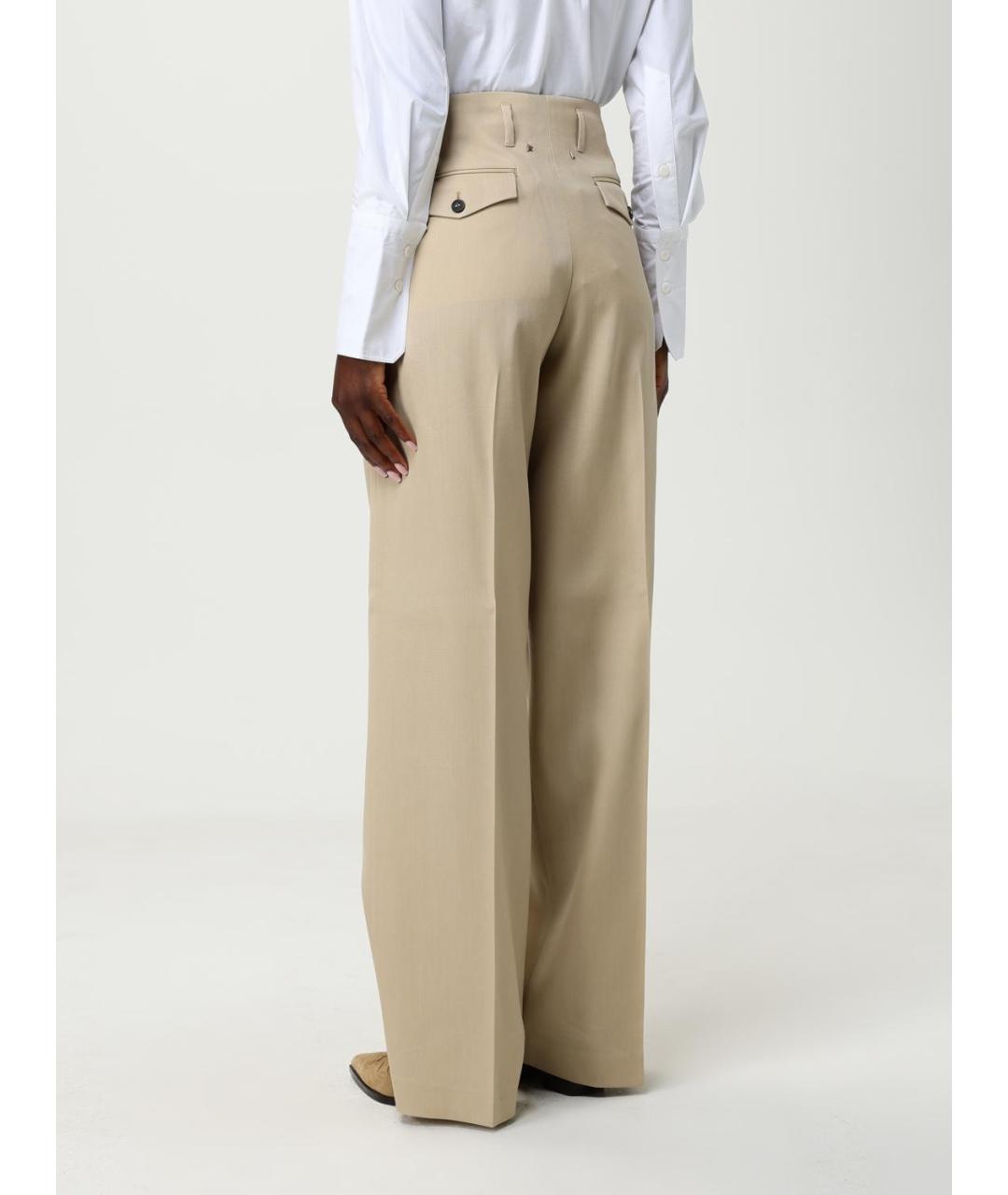 GOLDEN GOOSE DELUXE BRAND Бежевые шерстяные прямые брюки, фото 3